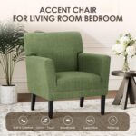 COLAMY Modern Accent Chair for Living Room, Upholstered Fabric Accent Armchair with Back, Soft Single Sofa Chair with Arms for Bedroom/Office/Reception Room, Green - Image 4