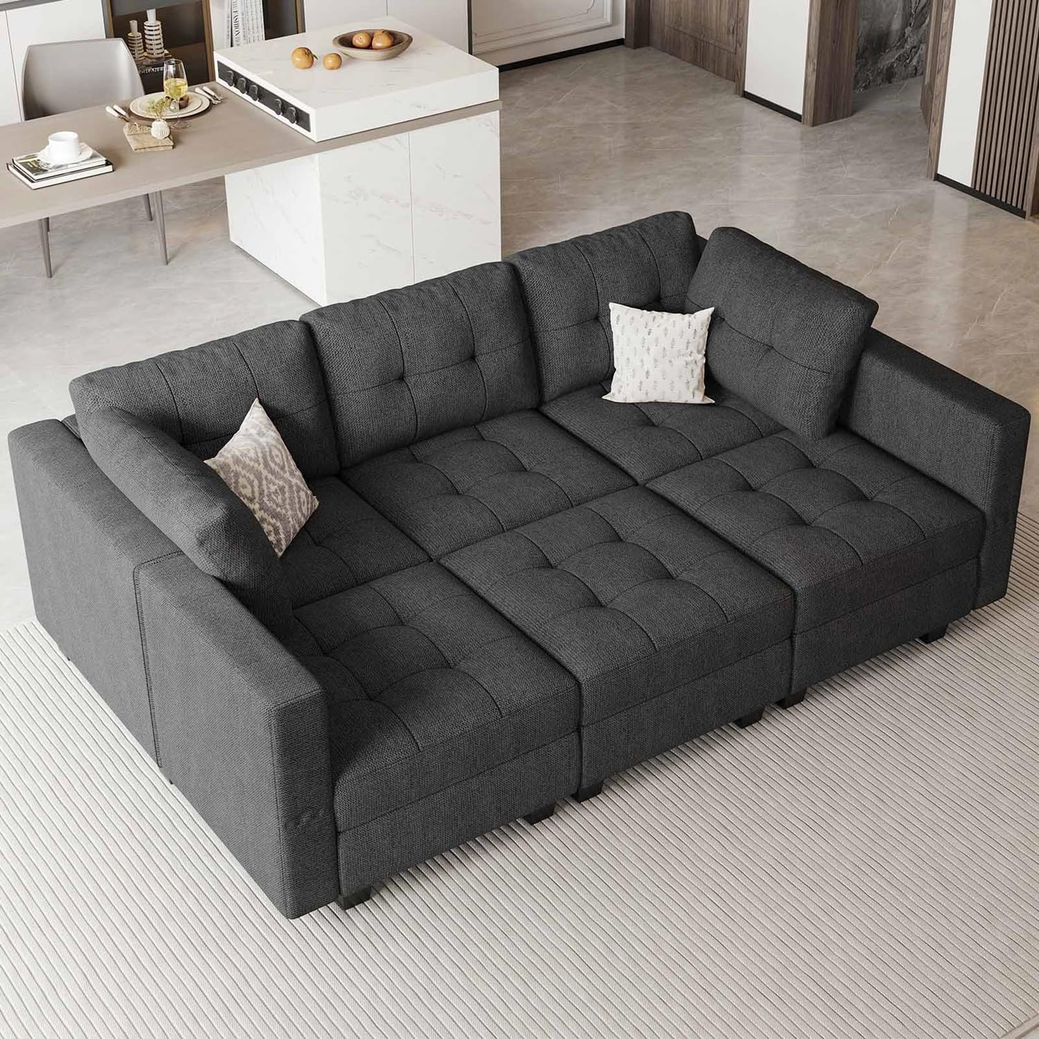 813E0wG8SuL._AC_SL1500_.jpg Belffin Modular Sectional Sofa with Storage Sectional Sleeper Couch Modular Sofa Bed for Living Room Dark Grey - Image 2
