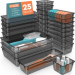 25 PCS Plastic Drawer Organizer Set, 4-Size Versatile Organizer Trays & storage Bins for Makeup, Jewelry, and Gadgets in Bathroom, Bedroom and Office,Clear Black - Image 2