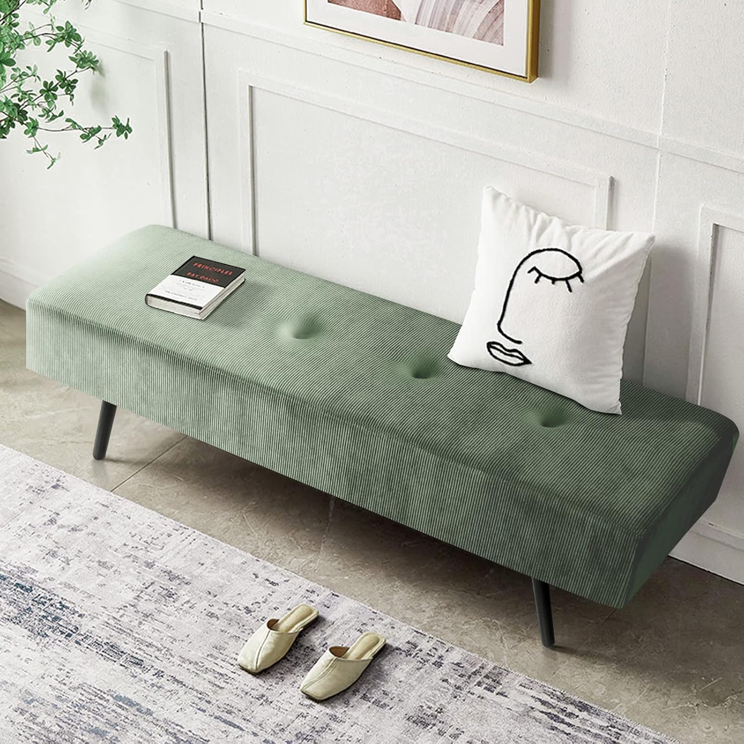 813qdS200DL._AC_SL1500_.jpg Entryway Bench - Green Bench for Bedroom, Modern Ottoman End of Bed, Corduroy Padded Benches for Living Room, Foyer, Mudroom, Hallway - 39" L x 14" W x 17" H - Image 7