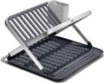 OXO Good Grips Aluminum Fold Flat Dish Drying Rack, 2-Tier, with Drainboard, for Kitchen Counter, Collapsible - Image 2