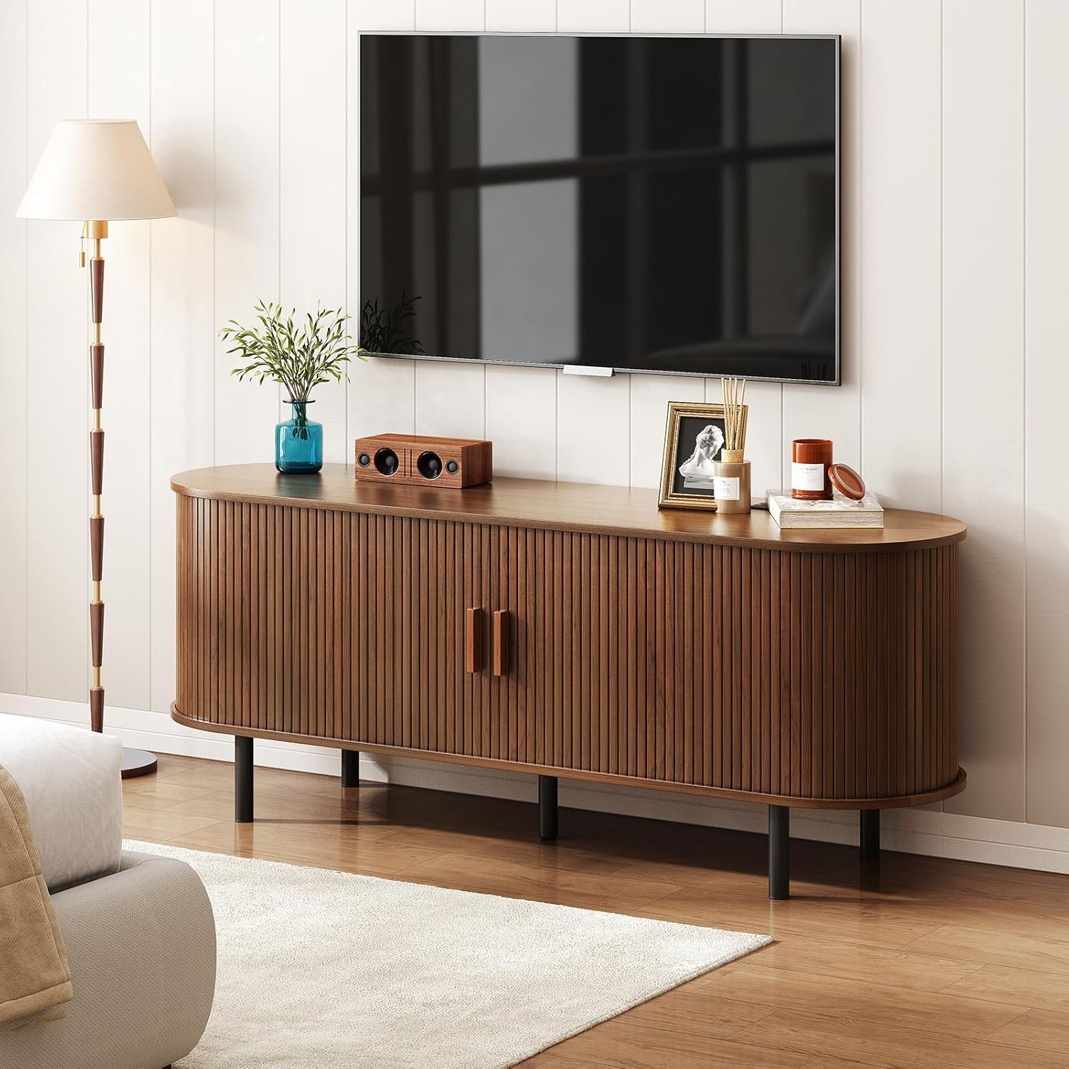 814W6beUfL._AC_SL1500_.jpg ONBRILL 55" TV Stand with Power Outlet for TVs up to 60 Inch, Entertainment Center with Storage and Adjustable Shelves, Modern Media Console with Sliding Doors for Living Room, Walnut - Image 8