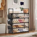 5 Tier Shoe Rack with Hook and Side Pocket,Shoe Organizer Space Saver Storage for 20-25 Pair Shoe Storage Shelf Sturdy Free Standing Long Shoe Rack Organizer for Closet,Entryway,Small Spaces - Image 8