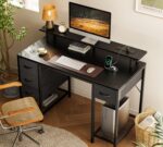 Huuger 47 inch Computer Desk with 4 Drawers, Gaming Desk with LED Lights & Power Outlets, Home Office Desk with Large Storage Space for Bedroom, Work from Home, Black - Image 9
