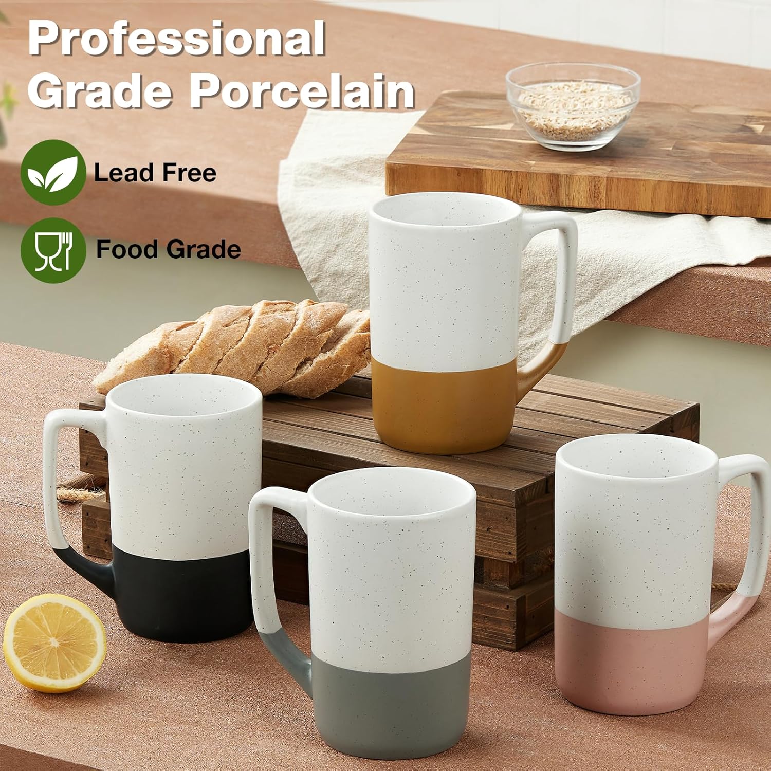 816chvzGxfL._AC_SL1500_.jpg Large Ceramic Coffee Mug Set of 4, 16 oz Tea Cups with Handle, Porcelain Mug for Latte, Hot Tea, Cappuccino, Milk, Cocoa, Microwave & Dishwasher Safe Cups for Men Women Mug Lovers, Housewarming Gift - Image 5