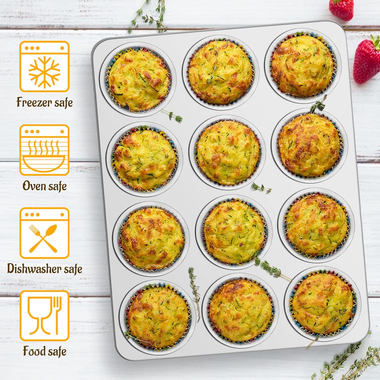 818Rfc9VlCL._AC_SL1500_.jpg E-far Muffin Pan 12-Cup, Set of 2, Stainless Steel Cupcake Pan Metal Muffin Baking Tins for Oven, Regular Size & Easy Clean, Non-toxic & Dishwasher Safe - Image 5