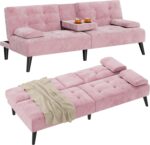 JAMFLY Sofa Bed Futon Couches, Modern Convertible Folding Loveseat - Multi-Functional Recliner with 3-Angle Adjustment, Detachable Armrests with Cup Holders - Ideal for Small Spaces, Pink - Image 8