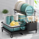 Dish Drying Rack - X-Large Stainless Steel Dish Rack for Kitchen Counter, 2-Tier Kitchen Organizers and Storage for Dishes, Bowls, Cutlery, Black - Image 2