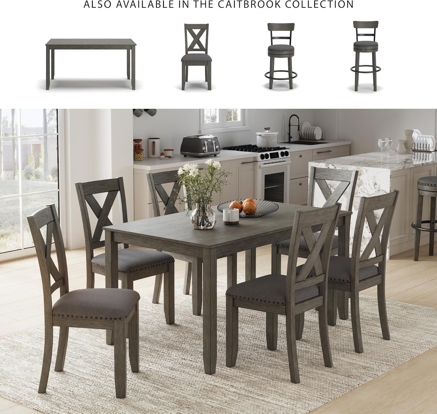 81A3-w2jERL._AC_SL1500_.jpg Signature Design by Ashley Caitbrook Rustic 7 Piece Dining Set, Include Table and 6 Chairs, Gray - Image 6