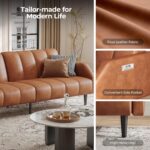 Fadware Faux Leather Couch, Convertible Futon Sofa Bed with Adjustable Backrest, Mid Century Leather Sofa Loveseat with Side Pockets& Metal Leg, Modern Leather Sleeper Sofa for Living Room Bedroom - Image 6