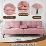 JAMFLY Sofa Bed Futon Couches, Modern Convertible Folding Loveseat - Multi-Functional Recliner with 3-Angle Adjustment, Detachable Armrests with Cup Holders - Ideal for Small Spaces, Pink - Image 5