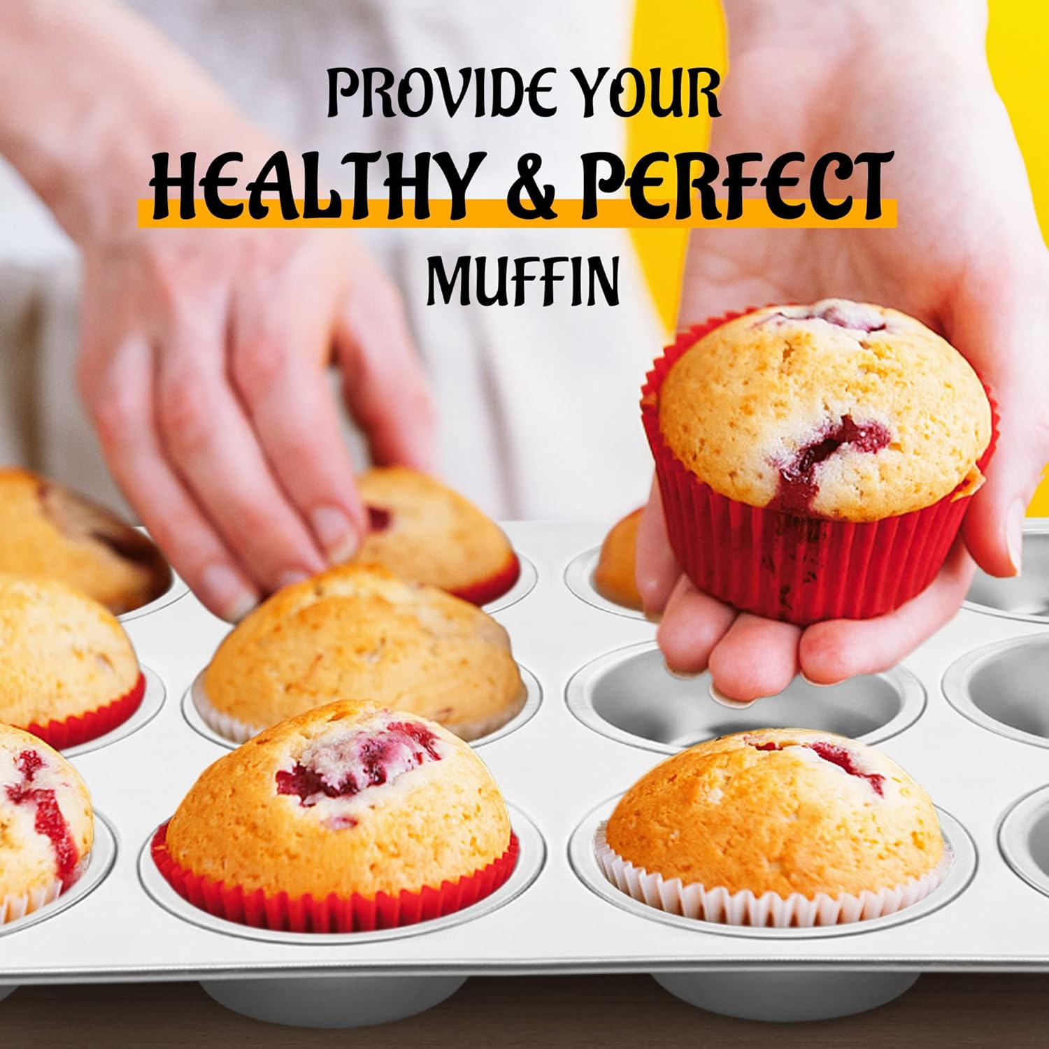 81CO2dnHeRL._AC_SL1500_.jpg E-far Muffin Pan 12-Cup, Set of 2, Stainless Steel Cupcake Pan Metal Muffin Baking Tins for Oven, Regular Size & Easy Clean, Non-toxic & Dishwasher Safe - Image 7