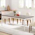 Tribesigns Farmhouse Dining Table for 6-8, 70.9 Inch Rectangular Wood Kitchen Table with Heavy Duty Metal Legs, Industrial Dinner Table for Dining Room, Living Room, Grey and White - Image 2