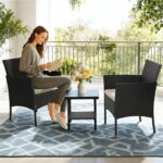 FDW Wicker Outdoor Furniture Patio Furniture Set of 3 Rattan Patio Chairs Outdoor Chairs Patio Conversation Set with Coffee Table for Yard Backyard Lawn Porch Poolside Balcony,Black - Image 6