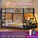 ADORNEVE Low Bunk Bed Twin Over Twin with Storage Bookshelves, 2 Drawers & Power Outlet, LED Metal Floor Bunk with Full-Length Guardrail & Metal Slats, No Box Spring Needed, for Kids, Black - Image 6