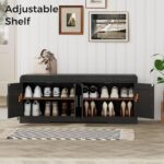 2-Tier Storage Bench, Shoe Bench with Thickened Padded Seat Cushion, Entryway Bench with 4 Doors, Adjustable Shelf, 13.8" D x 45.3" W x 18.5" H, for Entryway, Living Room, Bedroom, Black - Image 7