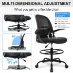 Primy Drafting Chair Tall Office Chair with Flip-up Armrests Executive Ergonomic Computer Standing Desk Chair with Lumbar Support and Adjustable Footrest Ring (Black) - Image 8