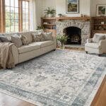 Area Rugs 5x7, Washable Rugs for Living Room, Vintage Boho Light Blue Rug for Office, Dining Room, Kids Room and Farmhouse, Durable Low Pile Non-Slip Area Rug for High Traffic Areas - Image 2