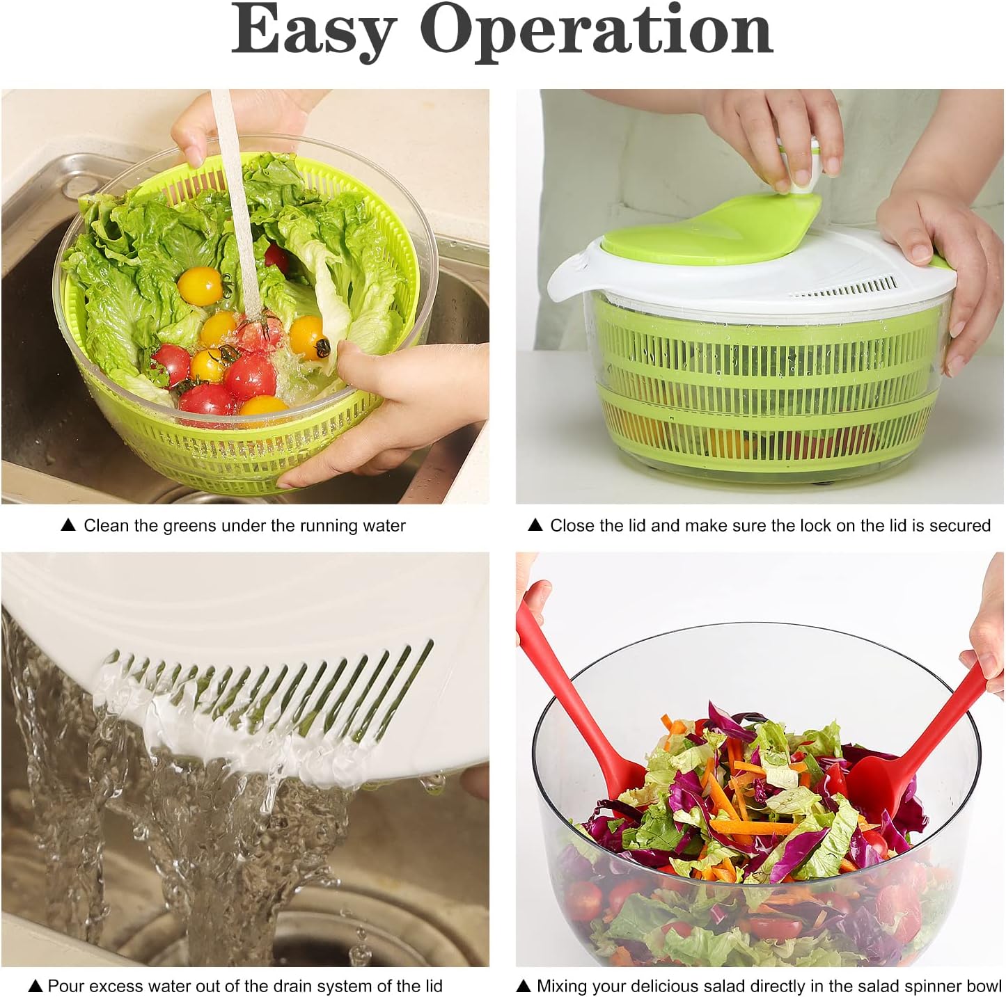 81Irp7ULG0L._AC_SL1500_.jpg Ourokhome Salad Spinner Lettuce Dryer, Rotary Veggie Washer with Compact Bowl and Colander, Easy to Clean, Wash, Dry Vegetables, Fruits, Lettuce, Greens, Lockable Lid, 4L, Green - Image 6