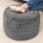 Round Pouf Ottoman 20 x 20 x 14 Inches Boho Floor Poof Home Decor Floor Pouffe Ottoman Foot Rest for Couch Sofa Bean Bag Chairs Living Room Bedroom Gray - Image 3