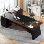 Tribesigns 78" L-Shaped Executive Desk, Large Office Desk with Drawers and Lateral File Cabinet, Business Furniture with Storage Shelves, Modern Computer Desk for Home Office, Walnut & Black - Image 5