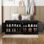 2-Tier Storage Bench, Shoe Bench with Thickened Padded Seat Cushion, Entryway Bench with 4 Doors, Adjustable Shelf, 13.8" D x 45.3" W x 18.5" H, for Entryway, Living Room, Bedroom, Black - Image 5