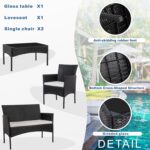 Shintenchi 4 Piece Outdoor Patio Furniture Sets, Small Wicker Patio Conversation Furniture Rattan Chair Set with Tempered Glass Coffee Table for Backyard Porch Garden Poolside Balcony - Image 5
