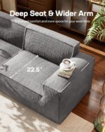 Marsail 111" L-Shape Sofa, Modular Cloud Couches with Deep Seats & High-Back, Corduroy Sectional Sofa for Living Room Bedroom with Ottoman, No Assembly Required, Grey - Image 5