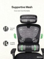 Marsail Ergonomic Office Chair with Adjustable Lumbar Support & 2D Headrest, Breathable Mesh Desk Chair with Adjustable Arms, Swivel Rolling Task Chair for Home Office, Black - Image 6