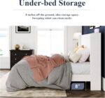 Allewie Full Size Velvet Bed Frame/Vertical Channel Tufted Wingback Headboard/Upholstered Platform Bed/Strong Wooden Slats/No Box Spring Needed/Easy Assembly/White - Image 7