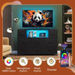 WLIVE Black TV Stand for 45, 50, 55 inch TV, Entertainment Center with LED Lights & Charging Station, TV Media Console Table with 8 Fabric Drawers and Open Shelves for Living Room, Hallway, Wood Top - Image 5