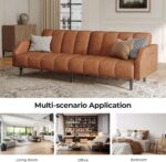 Fadware Faux Leather Couch, Convertible Futon Sofa Bed with Adjustable Backrest, Mid Century Leather Sofa Loveseat with Side Pockets& Metal Leg, Modern Leather Sleeper Sofa for Living Room Bedroom - Image 7