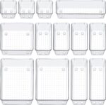 SMARTAKE 13-Piece Drawer Organizers with Non-Slip Silicone Pads, 5-Size Desk Bathroom Drawer Organizer Trays Storage Tray for Makeup, Jewelries, Utensils in Bedroom Dresser, Office and Kitchen, Clear - Image 10