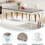 Tribesigns Farmhouse Dining Table for 6-8, 70.9 Inch Rectangular Wood Kitchen Table with Heavy Duty Metal Legs, Industrial Dinner Table for Dining Room, Living Room, Grey and White - Image 8
