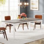 Tribesigns Farmhouse Dining Table for 6-8, 70.9 Inch Rectangular Wood Kitchen Table with Heavy Duty Metal Legs, Industrial Dinner Table for Dining Room, Living Room, Grey and White - Image 6