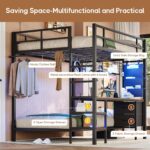 DICTAC Full Over Twin Bunk Bed with Desk and Charging Station Metal Full Size Over Twin Loft Bed with Led Lights & Storage Shelves and Drawers for Teen,Safety Guard & Stairs,No Box Spring Needed,Black - Image 9