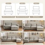 Karl home Sectional Sofa Modular Deep Seat Sofa Couch with Ottoman, Chenille Sofa Sleeper Comfy Upholstered Furniture for Living Room, Apartment, Studio, Office, (3-Seat & 1-Ottoman, Light Gray) - Image 5