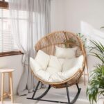 Shintenchi Wicker Egg Chair,Oversized Outdoor Indoor Rocking Chair,Large PE Rattan Rocking Chair with Cushion for Patio, Balcony, Backyard, Garden, Beige - Image 7