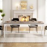 Tribesigns Farmhouse Dining Table for 6-8, 70.9 Inch Rectangular Wood Kitchen Table with Heavy Duty Metal Legs, Industrial Dinner Table for Dining Room, Living Room, Grey and White - Image 5