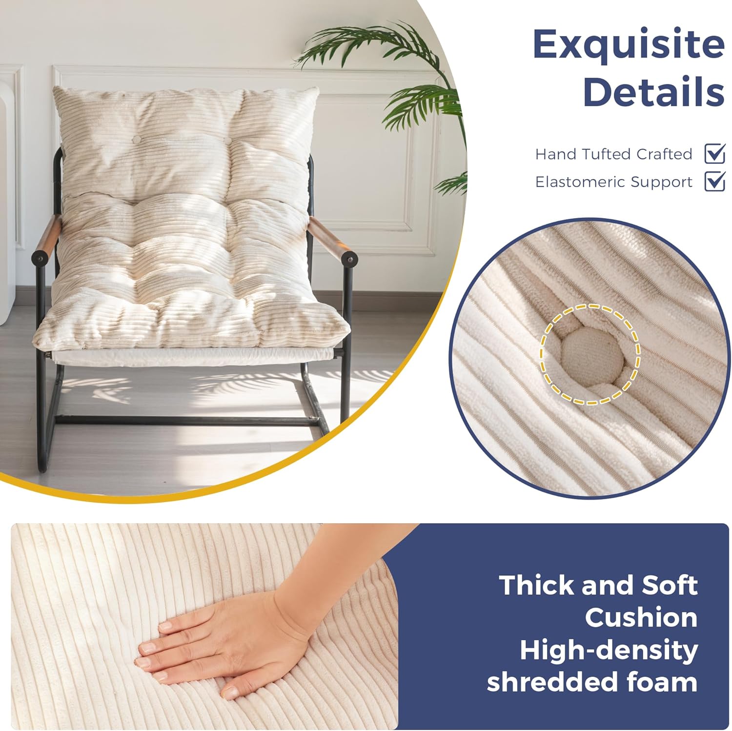 81Qbt-nJVEL._AC_SL1500_.jpg MAXYOYO Modern Accent Chair, Comfy Living Room Chair with Metal Frame Wooden Armrest, Upholstered Armchair with Soft Cushion for Bedroom Balcony Lounge Reading Room, Beige - Image 5