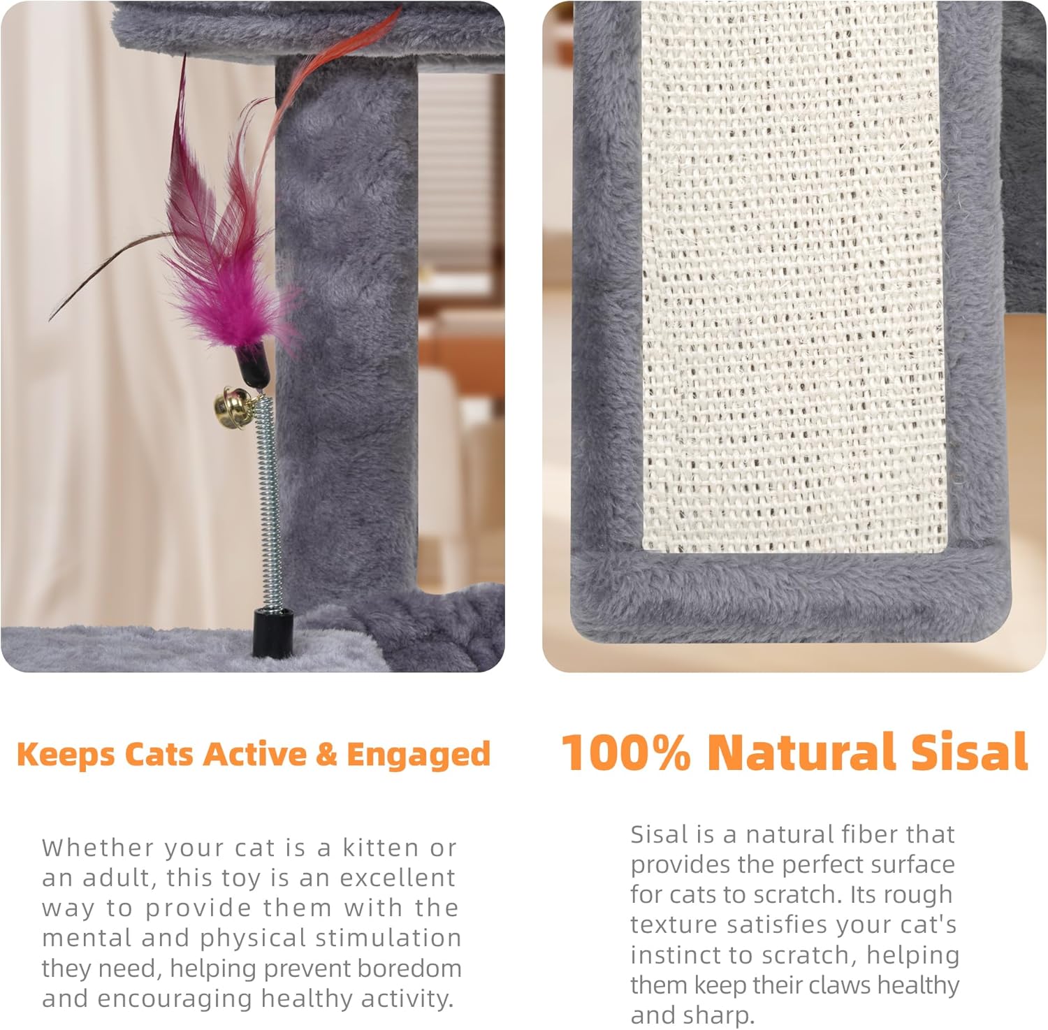 81QnYe7AZgL._AC_SL1500_.jpg YOUPET Cat Tree with Cat Scratching Post for Indoor Cats, Cat Tower with Scratching Board and Playful Toy Balls, Cat Tree Tower with Cozy Hammock,Grey - Image 5