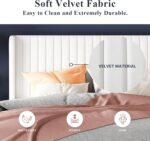 Allewie Full Size Velvet Bed Frame/Vertical Channel Tufted Wingback Headboard/Upholstered Platform Bed/Strong Wooden Slats/No Box Spring Needed/Easy Assembly/White - Image 6