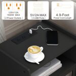 Nightstand with Charging Station, Bedside Tables, End Table Side Table with 2 Tiers Storage Space, for Bedroom, Living Room, Black CAMLBZ07BE - Image 7
