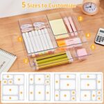 SMARTAKE 13-Piece Drawer Organizers with Non-Slip Silicone Pads, 5-Size Desk Bathroom Drawer Organizer Trays Storage Tray for Makeup, Jewelries, Utensils in Bedroom Dresser, Office and Kitchen, Clear - Image 9