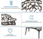 Yaheetech Patio Garden Bench Park Metal Rose Outdoor Benches, Aluminium Vintage Antique Furniture Chair Outside Benches Weather Proof Bench for Outdoor Porch, Lawn, Balcony, Backyard, Bronze - Image 6