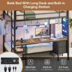 DICTAC Full Over Twin Bunk Bed with Desk and Charging Station Metal Full Size Over Twin Loft Bed with Led Lights & Storage Shelves and Drawers for Teen,Safety Guard & Stairs,No Box Spring Needed,Black - Image 6