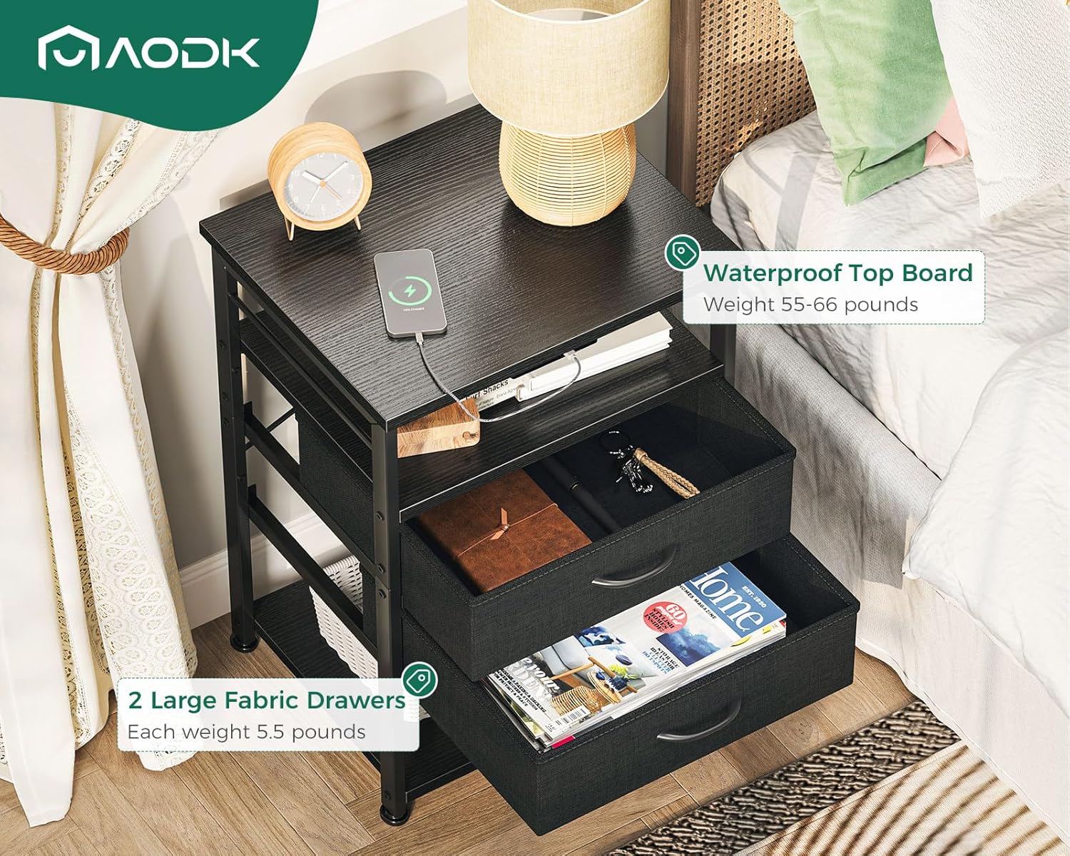 81SoJzThLML._AC_SL1500_.jpg AODK Night Stand with Charging Station, End Table for Bedroom Tall Nightstand with Drawers, Small Nightstand for Bedroom, 4 Tier Storage Bedside Table, Black - Image 6