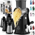 Zulay Kitchen Rotary Cheese Grater 5 Blade Cheese Shredder - Manual Hand Crank Cheese Grater With Reinforced Suction & 5 Interchangeable Drums - Easy to Use, Vegetable Chopper Round Mandoline Slicer - Image 2