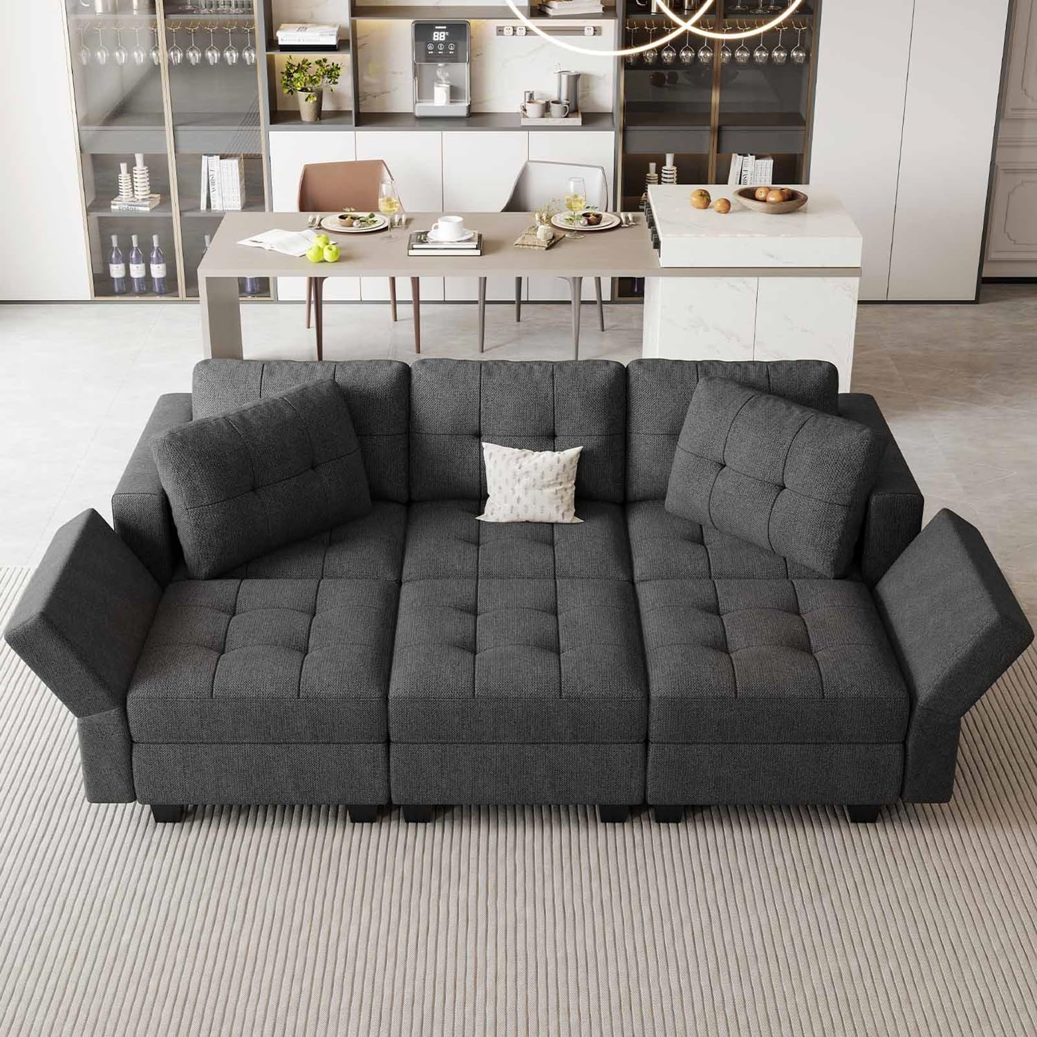 81UugSeJB4L._AC_SL1500_.jpg Belffin Modular Sectional Sofa with Storage Sectional Sleeper Couch Modular Sofa Bed for Living Room Dark Grey - Image 4