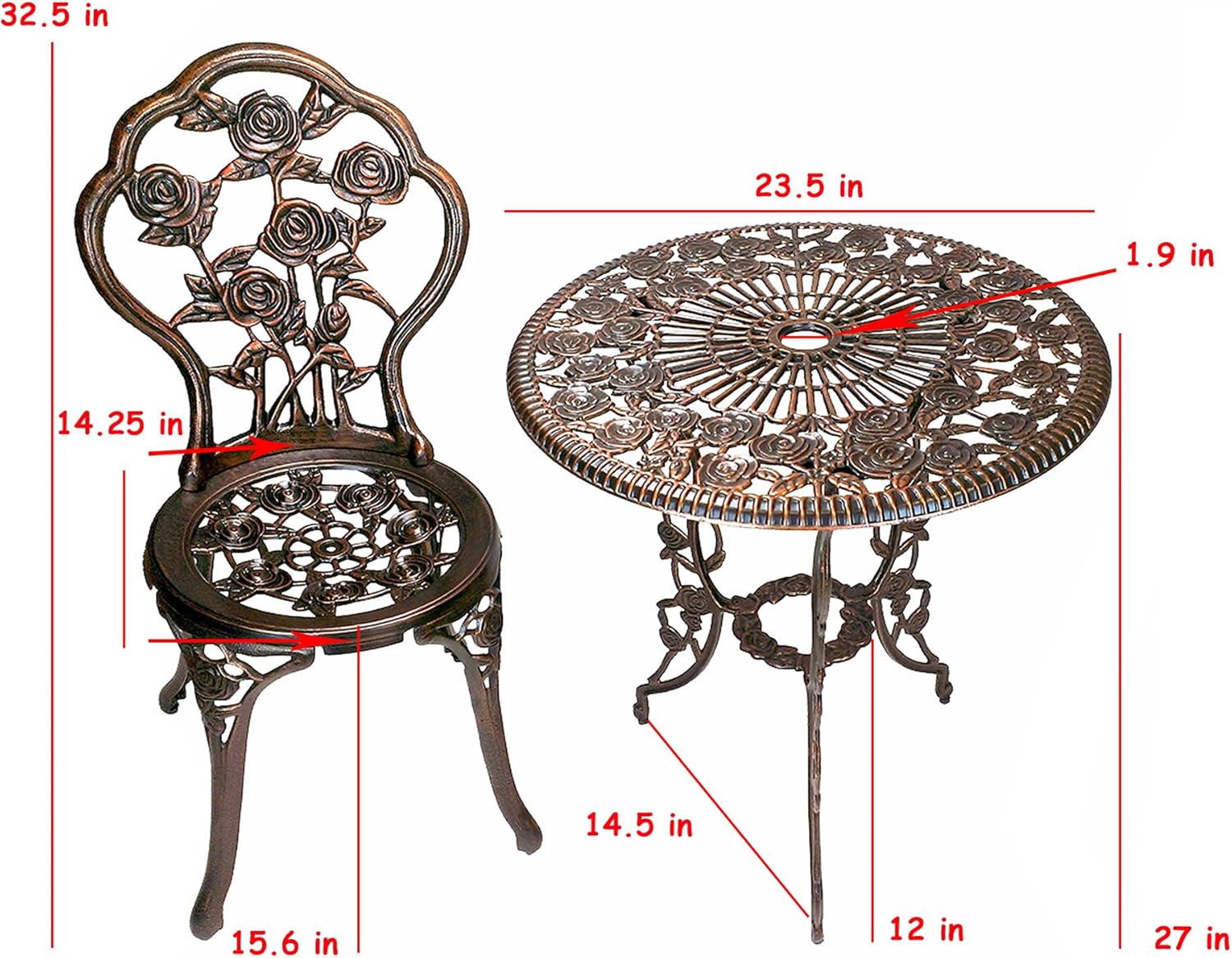 81V9RAXqFL._AC_SL1500_.jpg Oakland Living 3-Piece Rose Bistro Set with 23.5-Inch Cast aluminum Top Table - Image 3